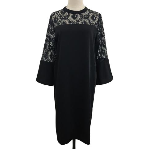 未使用品 アダムエロペ フォーマル ワンピース ドレス Iライン ひざ丈 レース 透け感 無地 フレ...