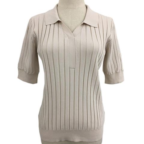 ロペピクニック ROPE Picnic ポロシャツ ニット スキッパーカラー リブ 無地 五分袖 3...