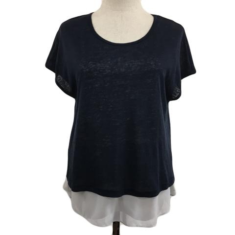 インディヴィ INDIVI アンサンブル カットソー ラウンドネック 無地 リネン 半袖 インナー ...