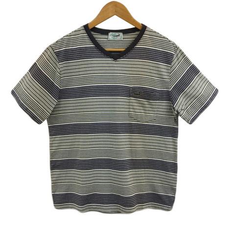 クロコダイル CROCODILE カットソー Tシャツ Vネック プルオーバー ボーダー 半袖 L ...