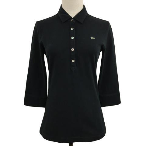 ラコステ LACOSTE ポロシャツ プルオーバー ポロカラー 刺繍 ロゴ 七分袖 42 黒 ブラッ...
