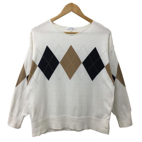 グローバルワーク セーター ニット プルオーバー ラウンドネック アーガイル 総柄 ナイロン 長袖 ...