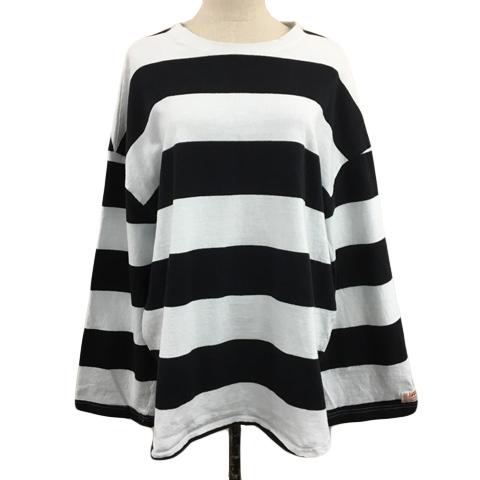 ジャバ JaVa カットソー Tシャツ プルオーバー ラウンドネック ボーダー 長袖 XL 黒 白 ...