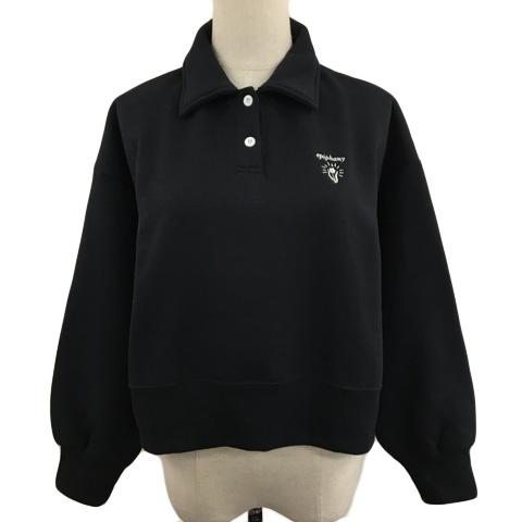 ルノンキュール Lugnoncure ポロシャツ プルオーバー 裏起毛 刺繍 長袖 フリー 黒 ブラ...