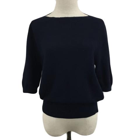 アマカ AMACA セーター ニット プルオーバー ボートネック 無地 五分袖 38 紺 ネイビー ...
