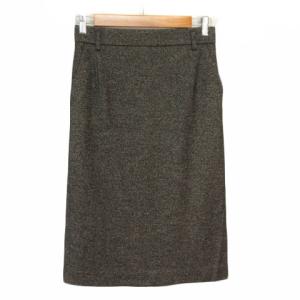 【中古】ボッテガヴェネタ サイドタック タイトスカート 総柄 ウール ひざ下 ブラック グレー系 40 レディース BOTTEGA VENETA（ボッテガ・ヴェネタ） サイドタック タイトスカート