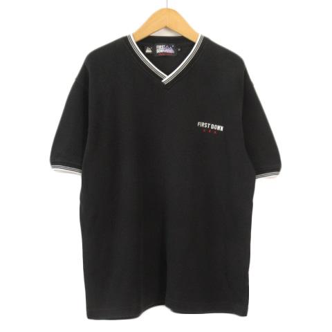 ファーストダウン FIRST DOWN カットソー ニット Vネック 半袖 M 黒 ブラック メンズ