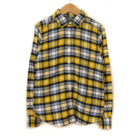 ランズエンド LANDS' END ネルシャツ チェック 長袖 9 黄 イエロー レディース