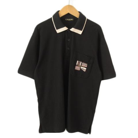 ランセル LANCEL ヴィンテージ ポロシャツ ロゴ 刺繍 半袖 M 黒 ブラック メンズ