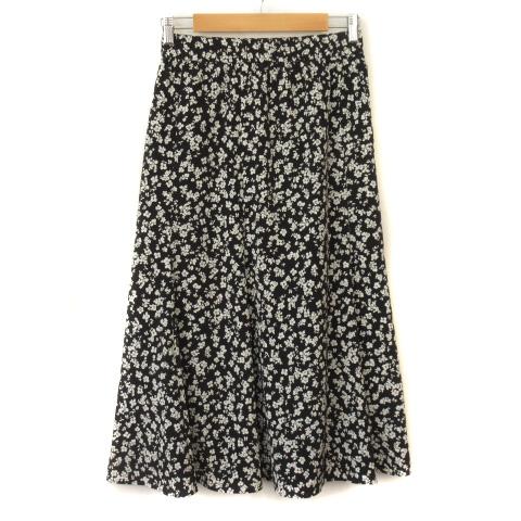 シップス SHIPS any ウォッシャブル フラワー マーメイド スカート 38 黒 ブラック レ...