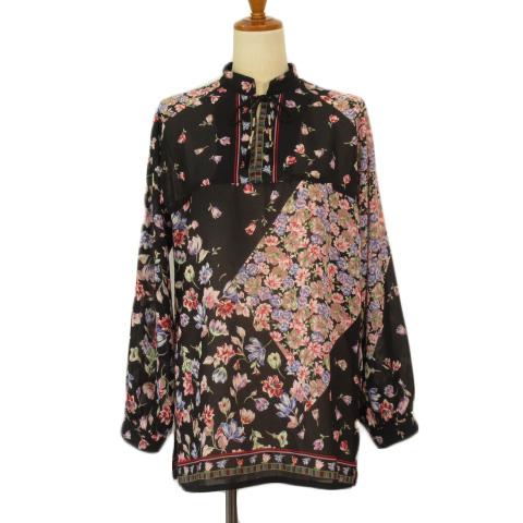 馬里邑 ANBY ヴィンテージ レトロ ブラウス プルオーバー 花柄 シフォン 11 黒 ブラック ...
