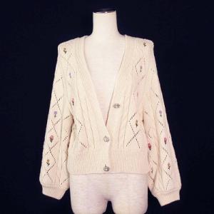 ザラ ZARA カーディガン ショート丈 透かし編み 刺繍 花 フラワー パールボタン コットン S...