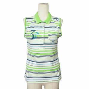 アディダス adidas ポロシャツ ノースリーブ ボーダー 40 黄緑 レディース