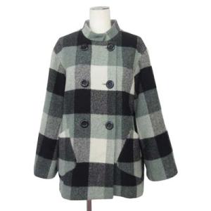 ドゥクラッセ DoCLASSE コート ノーカラー ダブル チェック ウール S 緑 グリーン レデ...