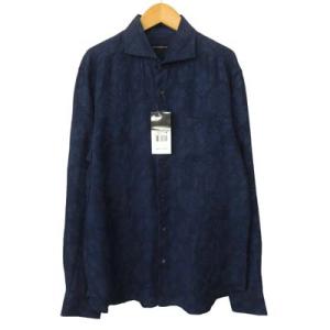 未使用品 インターメッツォ INTERMEZZO シャツ ボタニカル柄 麻 リネン L 紺 ネイビー...