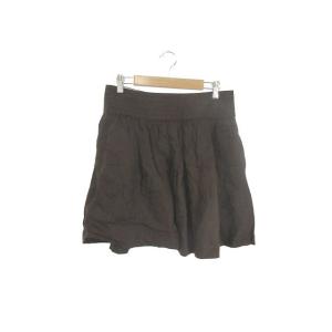 バナナリパブリック BANANA REPUBLIC スカート フレア ひざ丈 リネン 麻 2 茶色 ブラウン /RT18 レディース