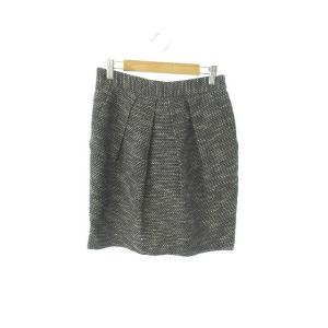 アナカ Unaca スカート 台形 ひざ丈 リネン混 麻混 36 青 ブルー /RT30 レディース