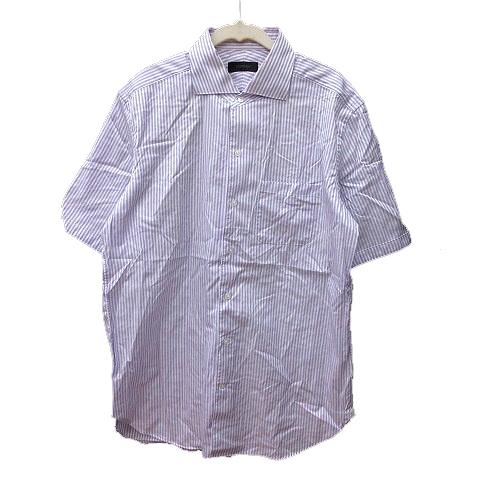 ダーバン DURBAN シャツ ストライプ 半袖 43 紫 パープル 白 ホワイト /MN メンズ