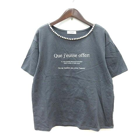 テチチ Te chichi カットソー Tシャツ クルーネック プリント 半袖 パール F グレー ...