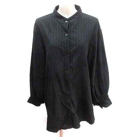 チアフル Cheerful シャツワンピース ミニ ノーカラー 切替 バルーンスリーブ 長袖 38 ...