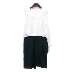 ジョイントワークス JOINT WORKS ワンピース ミモレ ロング 長袖 ドッキング 白 ホワイト 緑 グリーン /MN レディース