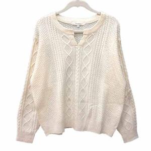 ピンクアドベ pink adobe ニット セーター スリットネック ケーブル 長袖 M アイボリー 白 ホワイト /YK レディース