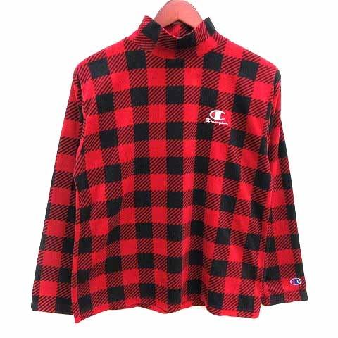 チャンピオン CHAMPION カットソー フリース ハイネック チェック 長袖 160 赤 レッド...