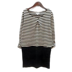 ロペピクニック ROPE Picnic ワンピース ミニ ボーダー 長袖 38 ライトベージュ 黒 ブラック /MN レディース