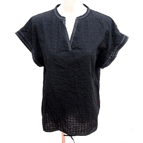 ジャバ JaVa シャツ ブラウス スキッパーカラー 半袖 総柄 M 黒 ブラック /RT レディー...