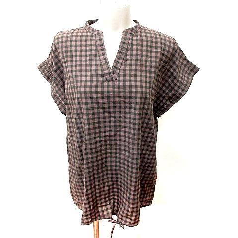 ジャバ JaVa シャツ ブラウス 半袖 チェック M 茶 ブラウン /RT レディース