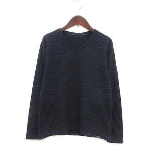 ジェニュインオブザアズール GENUINE OF THE AZUL ニット カットソー Vネック ジャガード 長袖 XS 紺 ネイビー 黒 ブラック /MS メンズ