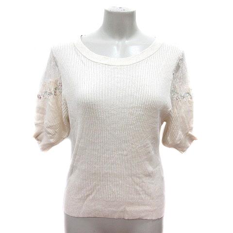 マジェスティックレゴン MAJESTIC LEGON ニット カットソー 刺繍 五分袖 パールビーズ...