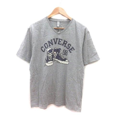 未使用品 コンバース CONVERSE Tシャツ カットソー Vネック プリント 半袖 LL グレー...