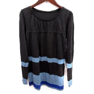 コムサ COMME CA ニット カットソー Uネック 長袖 ウール 9 黒 ブラック 青 ブルー /RT レディース