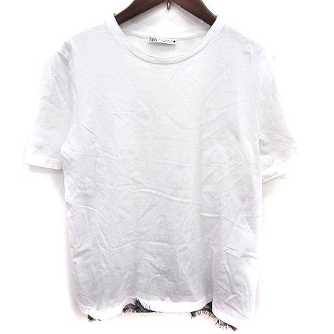 ザラ ZARA カットソー Tシャツ Uネック 半袖 M 白 ホワイト 黒 ブラック /RT レディ...