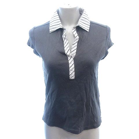 アンタイトル UNTITLED ポロシャツ カットソー スキッパーカラー ストライプ フレンチスリー...