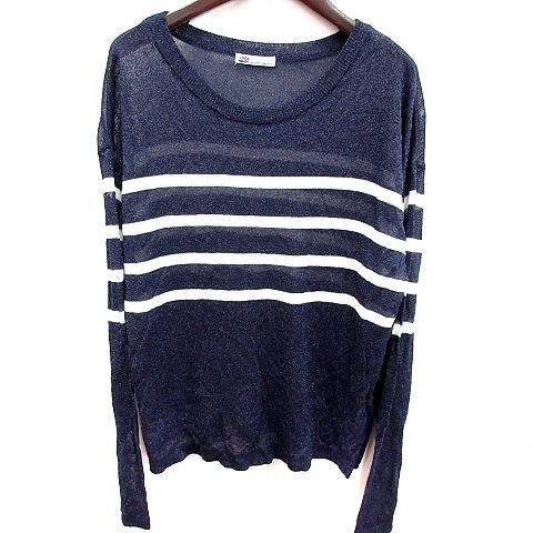 ジャバ JaVa ニット カットソー Uネック 長袖 ボーダー XL 紺 ネイビー 白 ホワイト /...