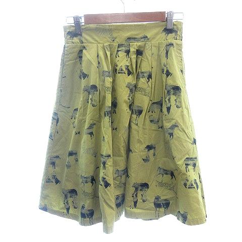グラニフ graniph フレアスカート ひざ丈 アニマル柄 F 黄緑 イエローグリーン /AU レ...