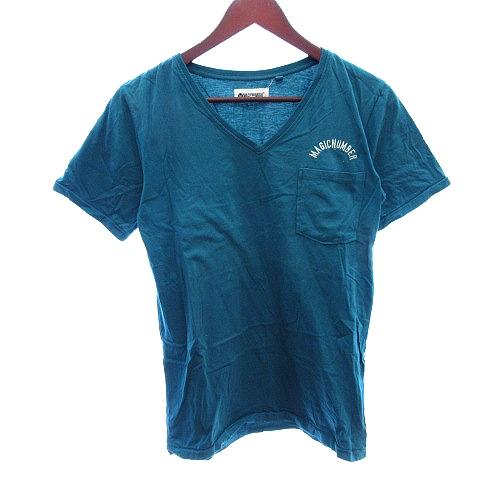 マジック ナンバー MAGIC NUMBER カットソー Tシャツ Vネック 刺繍 半袖 S 緑 グ...