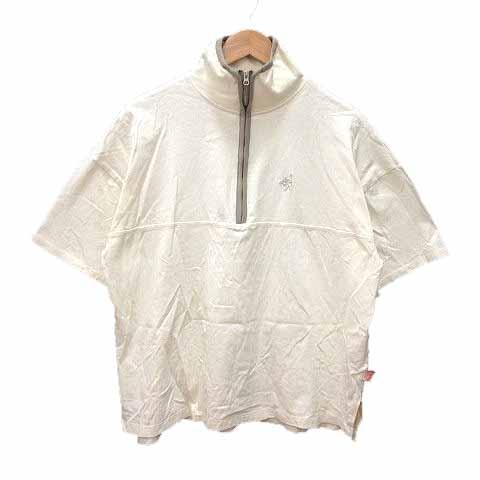 ジャバ JaVa カットソー ハーフジップ ロゴ刺しゅう 半袖 L アイボリー 白 ホワイト /YK