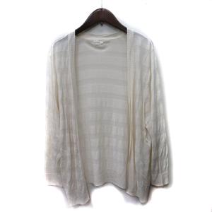 グローブ grove カーディガン カットソー 長袖 トッパー ボーダー L ベージュ /YI レディース
