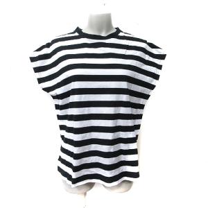 グローバルワーク GLOBAL WORK Tシャツ カットソー ボーダー フレンチスリーブ L 黒 ブラック 白 ホワイト /YI レディース