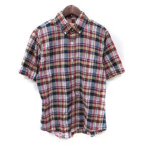 グローバルワーク GLOBAL WORK シャツ ボタンダウン チェック 半袖 麻混 リネン混 M マルチカラー /YI メンズ