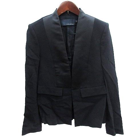 ザラウーマン ZARA WOMAN STUDIO ノーカラージャケット 切替 総裏地 XS 黒 ブラ...