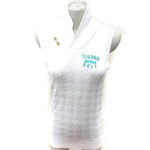 ティゴラ TIGORA ゴルフ ポロシャツ ノースリーブ 総柄 M 白 ホワイト /RT レディース