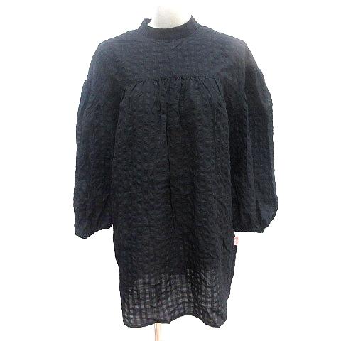 未使用品 ジャバ Java シャツワンピース ミニ チェック ボリュームスリーブ 長袖 M 黒 ブラ...