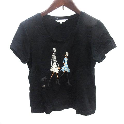 ダックス DAKS カットソー Tシャツ Uネック プリント 半袖 38 M 黒 ブラック /AU ...