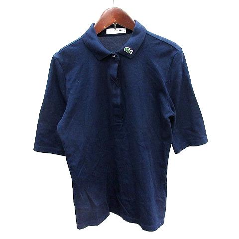 ラコステ LACOSTE ポロシャツ 鹿の子 五分袖 40 M 紺 ネイビー /AU レディース