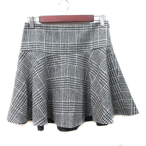 ジルスチュアート JILL STUART フレアスカート ミニ グレンチェック ウール 2 M 黒 ...