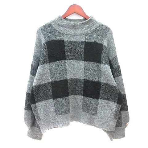 ジャバ JaVa ニット セーター ハイネック チェック 長袖 M グレー /MN レディース
